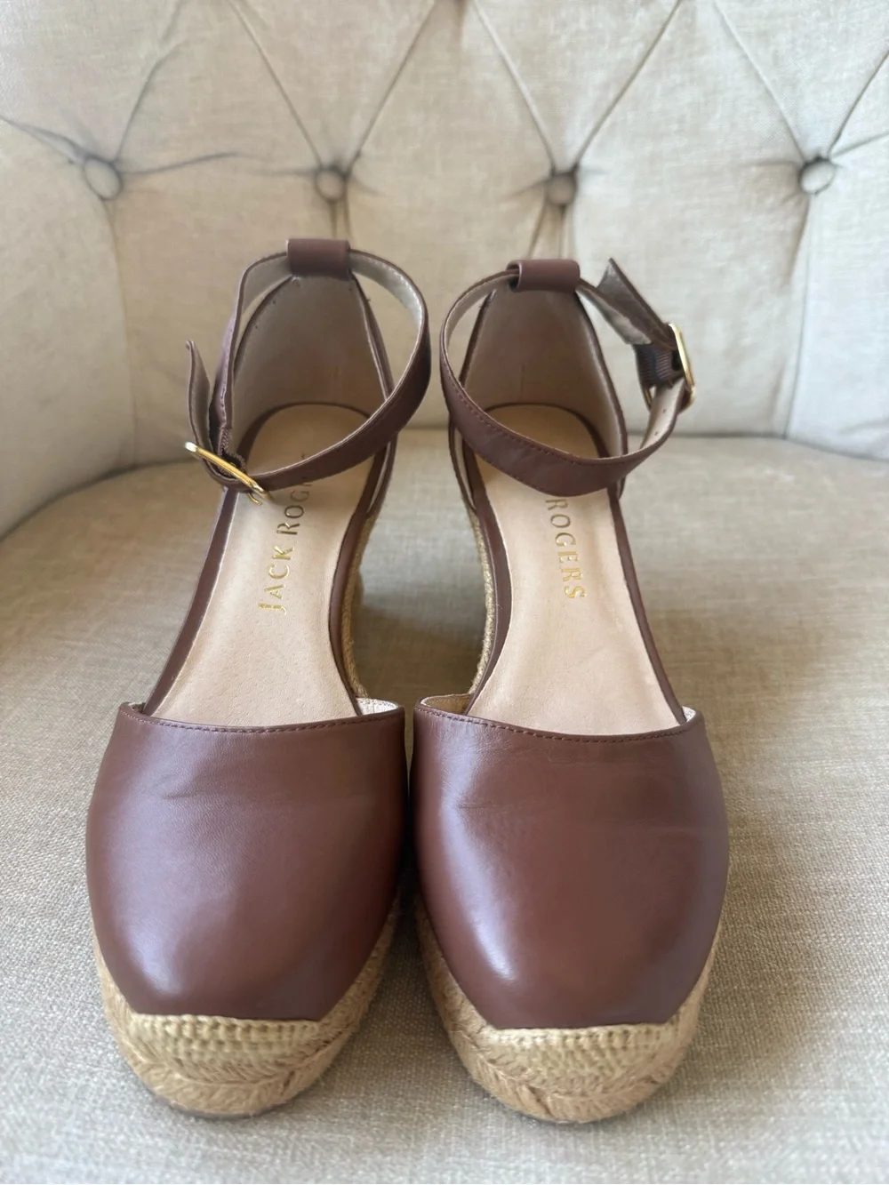 NEW Jack Rogers Palmer Closed Toe Espadrille Wedges Mocha 6.5